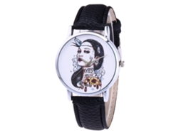 Relógio de Quartzo com Pulseira de Couro Design Simples Decoração para Mão Homem Preto