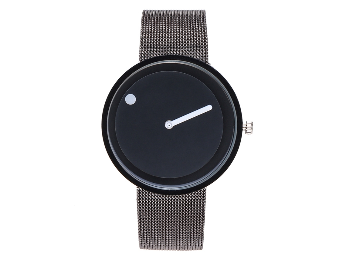 Relógio de pulso minimalista de quartzo com pulseira de malha metálica para homens e mulheres Zlf0390 preto
