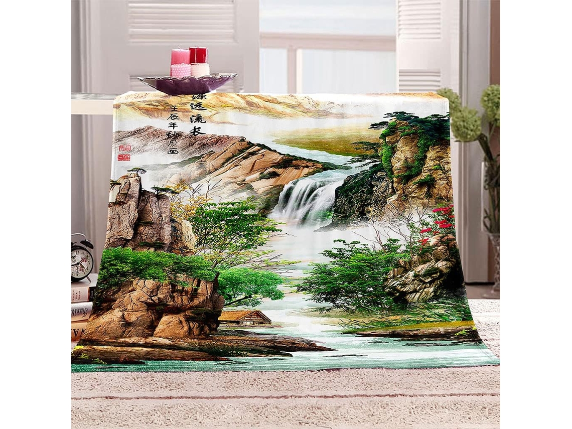 Manta com Estampa 3d de Paisagem em Microfibra 80x150cm