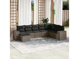 Vidaxl 8 Pcs Conjunto Sofás De Jardim C/ Almofadões Vime Pe Cinzento