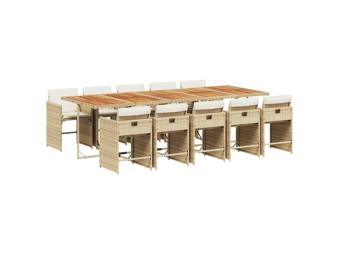 Conjunto de 11 Jantar para Jardim com Almofadões Vime Pe Bege MAISON EXCLUSIVE