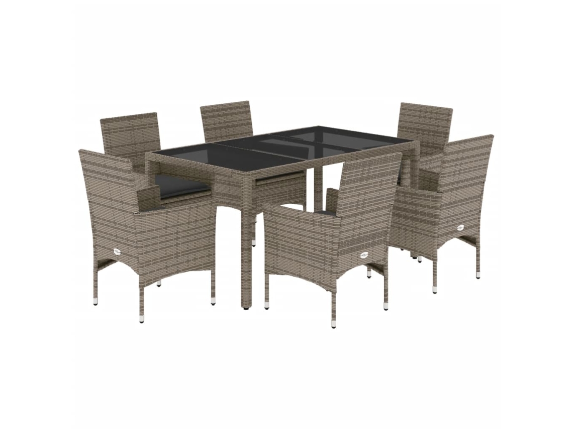 Conjunto de 7 Jantar Jardim com Almofadões Vime Pe/vidro Cinza MAISON EXCLUSIVE