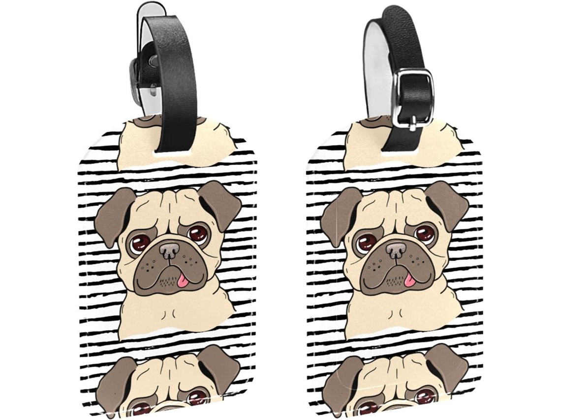 Conjunto De 2 Etiquetas Bagagem Em Couro Sintético Proteger Sua Privacidade Design Bulldog