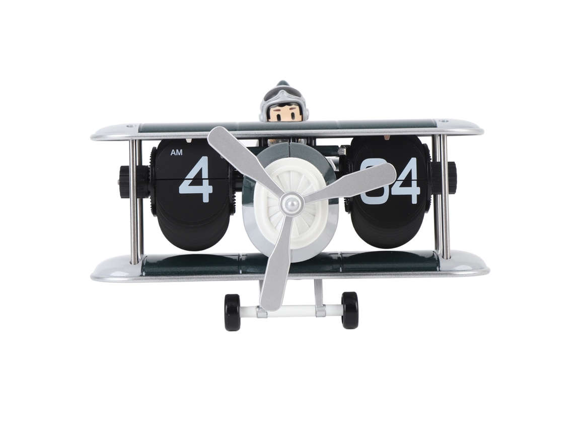 Relógio flip avião retro 12 horas automático bateria mesa sala quarto escritório verde preto | S/MARCA