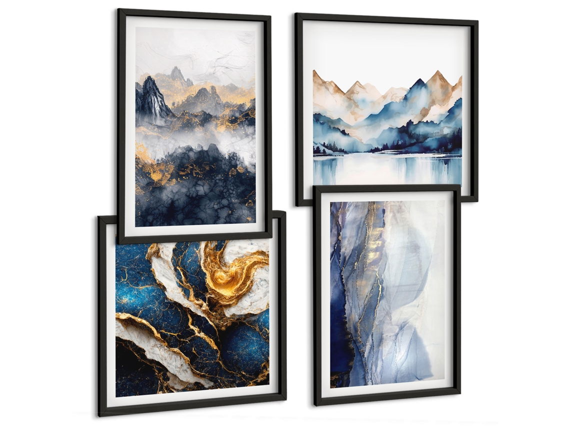 Pinturas Murais Modernas Especiarias, Café, Ervas, Padrões Moldura Preta Pinturas De Quarto Espelharte (conjunto De 4 Imagens)