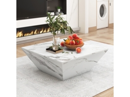 Mesa De Centro Moderna 70 X 70 X 37 Cm Tampo Em Mármore Branco, Design Trapezoidal Branco Estilo