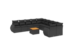 Conjunto de 11 sofás de jardim com almofadões Vime Pe Preto MAISON EXCLUSIVE