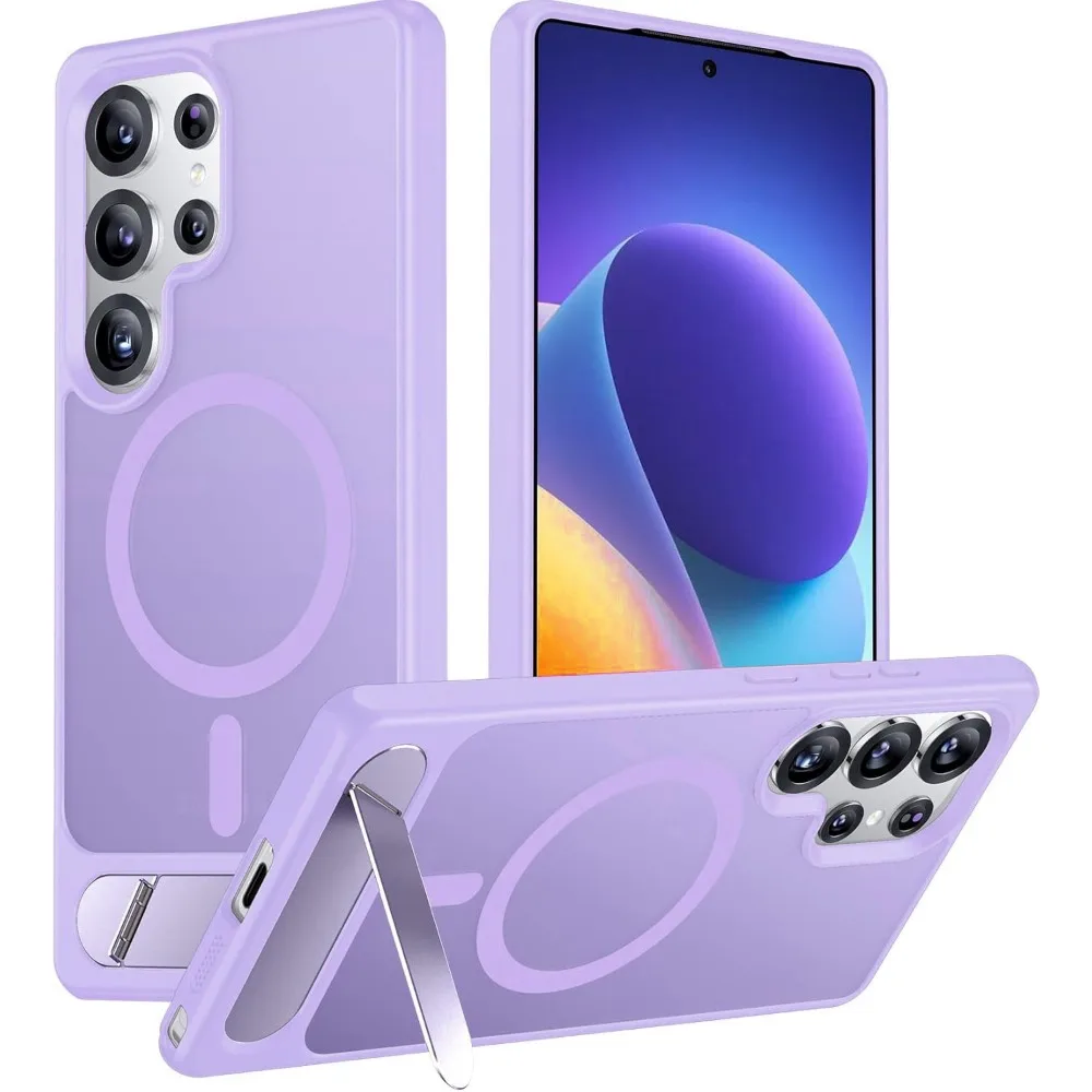 (roxo, Galaxy S26) Capa Para Celular Fosca À Prova De Choque, Hipoalergênica E Com Suporte Magnético Dobrável Elegante.