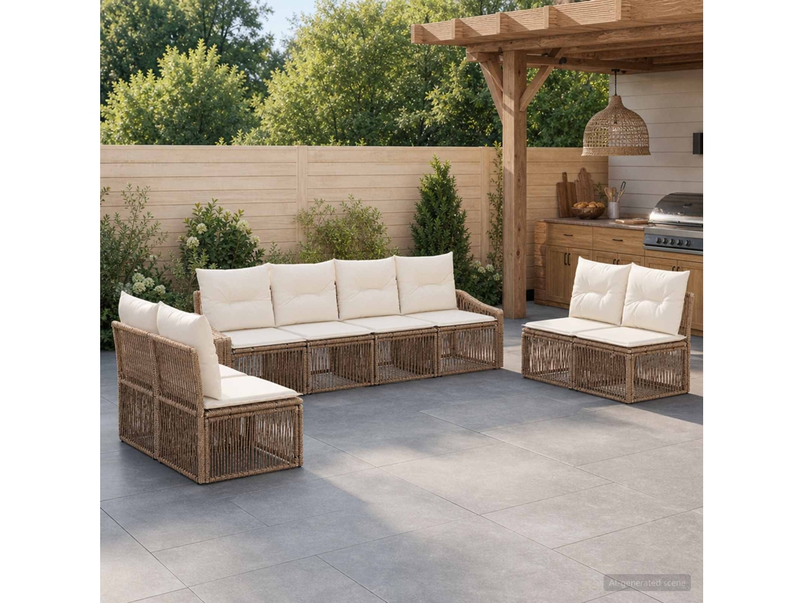 Vidaxl Conjunto De Sofá De Jardim 8 Unid. Bege Vime Pe