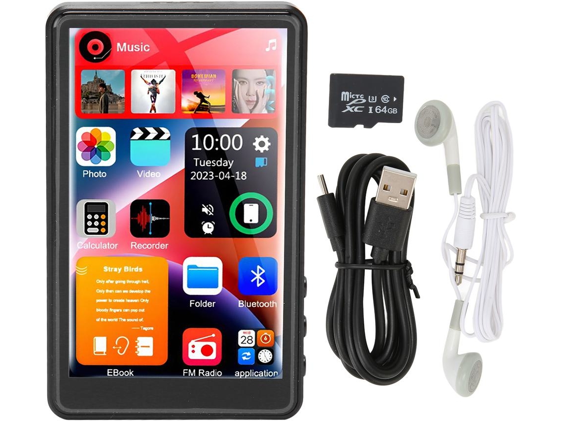 Leitor Mp3/Mp4 Bluetooth YIZHOOD X20 4.0Inch Memória Integrada de 16G 64G Tf Preto