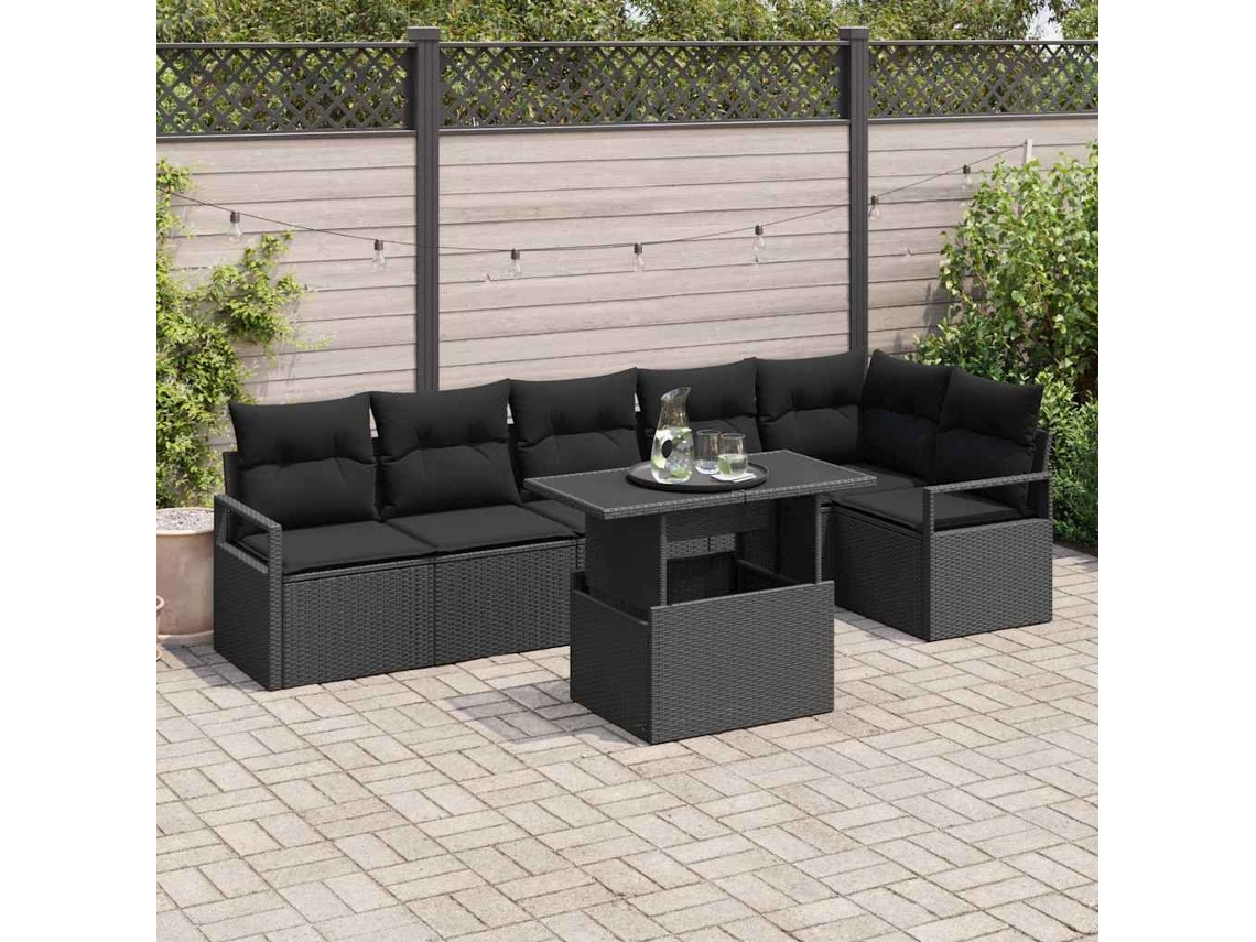 Vidaxl Conjunto De Sofá De Jardim 7 Unid. Preto Rattan Sintético