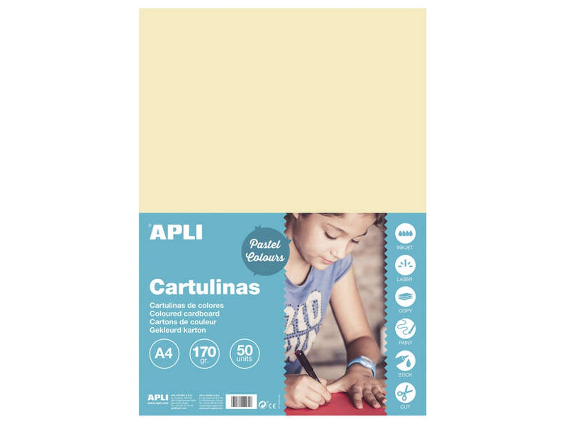 Pacote De 50 Cartolinas A4 170g Sem Ácido Adequado Para Uso Escolar Cor Marfim Apli
