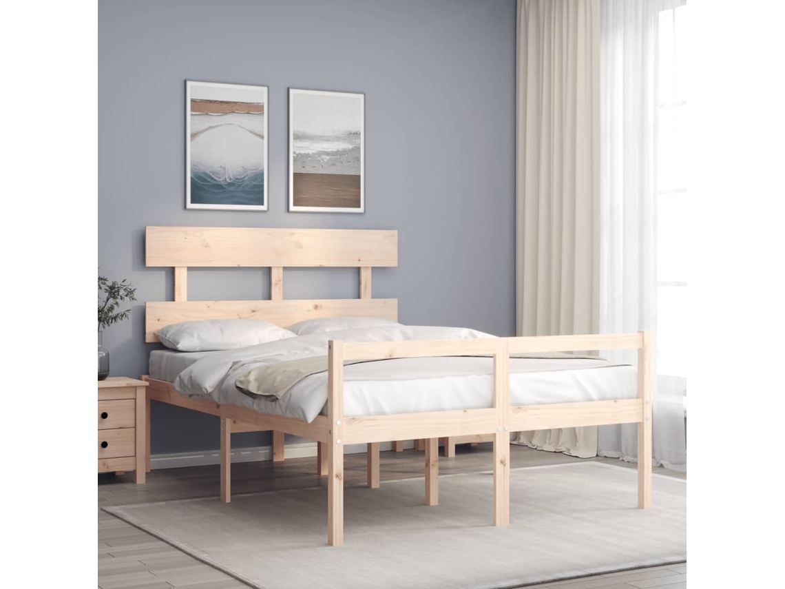Vidaxl Cama de Casal para Idosos com Cabeceira Madeira Maciça