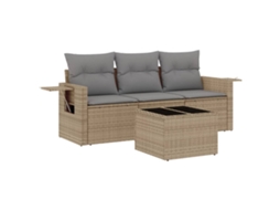 Conjunto de 4 Sofás para Jardim com Almofadões Vime Pe Bege MAISON EXCLUSIVE (4 pcs)