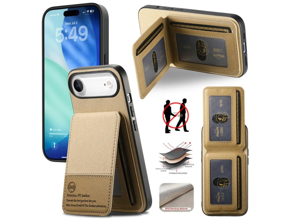 Capa Para Iphone 17 Air - Capa Vertical Flip Em Couro E Tecido Sarjado Com Proteção Rfid.