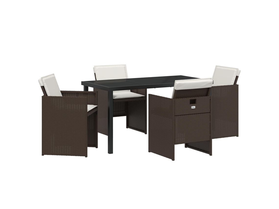 Conjunto 5 De Jantar Com Almofadas Vidaxl Rattan Poliéster Marrom