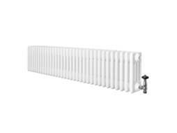Radiador Tradicional 4 Colunas 300x1505 Mm Branco 1672 w + Válvulas Termostáticas Cromadas – Aço Carbono, Suportes