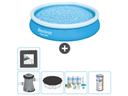 Piscina Inflável Redonda BESTWAY Fast Set 366 X 76 Cm Azul Inclui Bomba Cobrir Pacote de Manutenção Filtro Ladrilhos