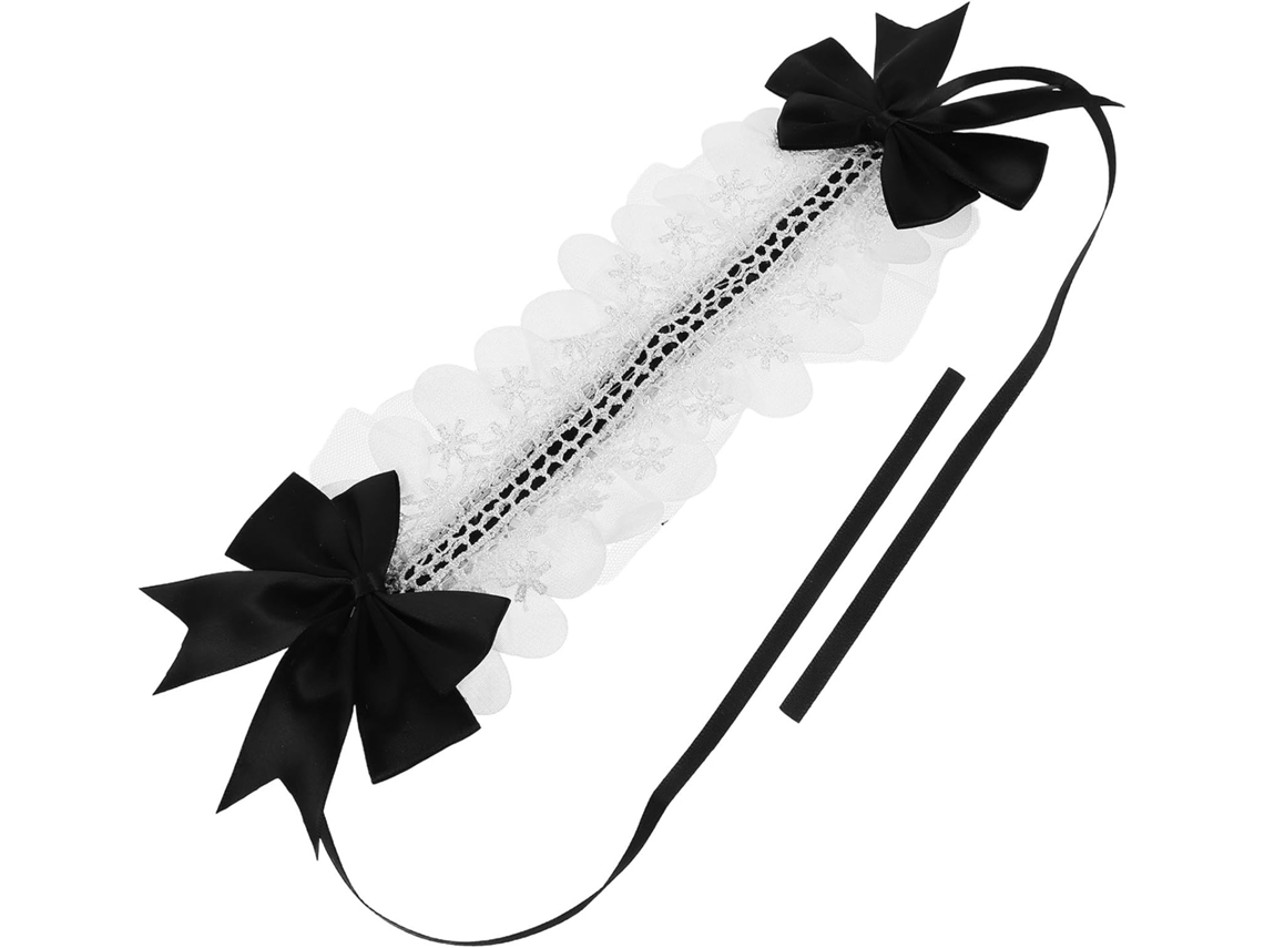 Tiara Lolita De Renda Preta Com Nó Elástico Franzido, Acessório.
