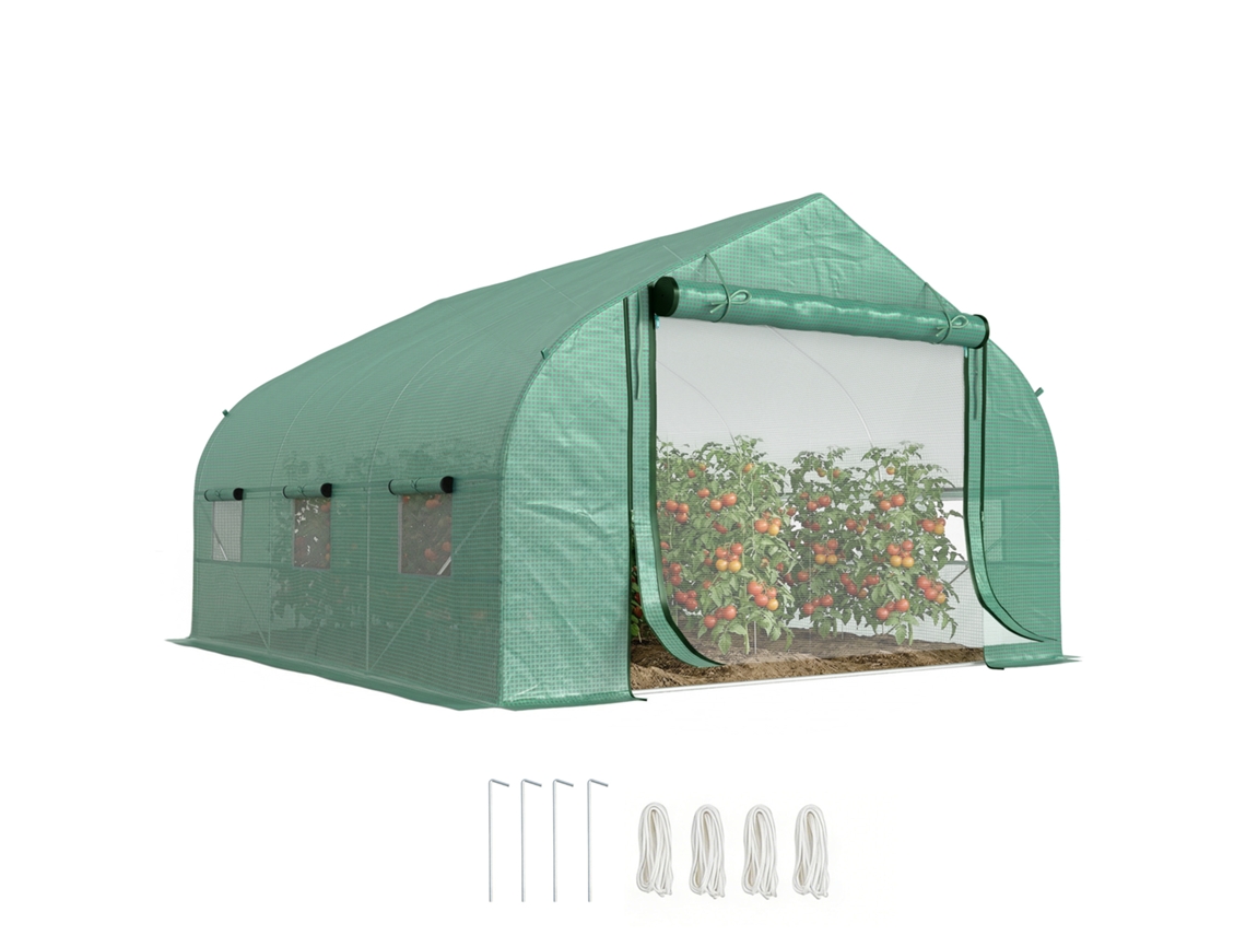 Estufa Túnel 3,5x3x2m Com Porta E 6 Janelas Pe E Aço Galvanizado Verde
