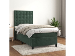 Cama Com Molas/colchão 100x200 Cm Veludo Verde-escuro