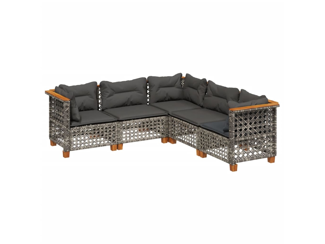 Maison Exclusive - 5 Pcs Conjunto Sofás De Jardim C/ Almofadões Vime Pe Cinzento