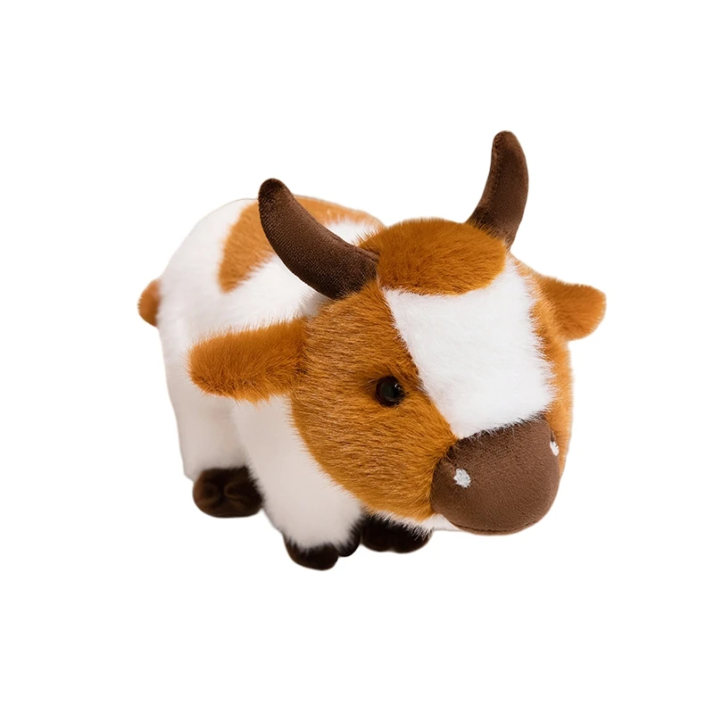 Brinquedo de Pelúcia Realista de Vaca, Bezerro de Pelúcia Macio MDUG (marrom e Branco, 30 Cm)