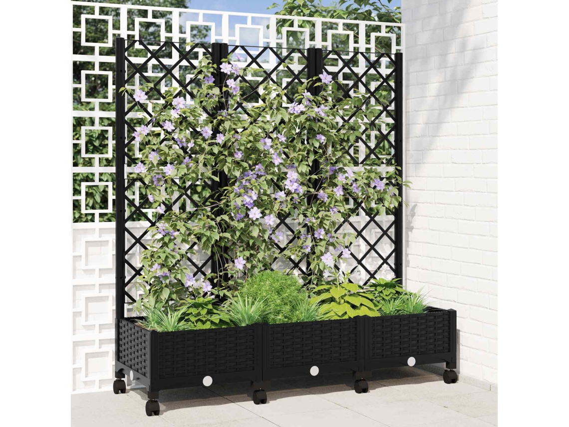 Vidaxl Vaso De Jardim Com Treliça E Rodas Preto 120 X 40 X 131,5 Cm Pp