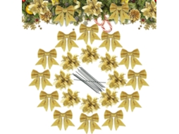 Conjunto De 24 Peças Para Decoração De Árvore De Natal Com Glitter, Flores Artificiais, Poinsétias Com Glitter, Laços Com Hastes E-aquaforge