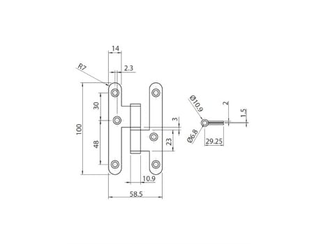 Dobradiça Inther L305/100 Em Aço Inoxidável, Preta, 100x58,5mm, Lado Direito, Pacote Com 20 Unidades.