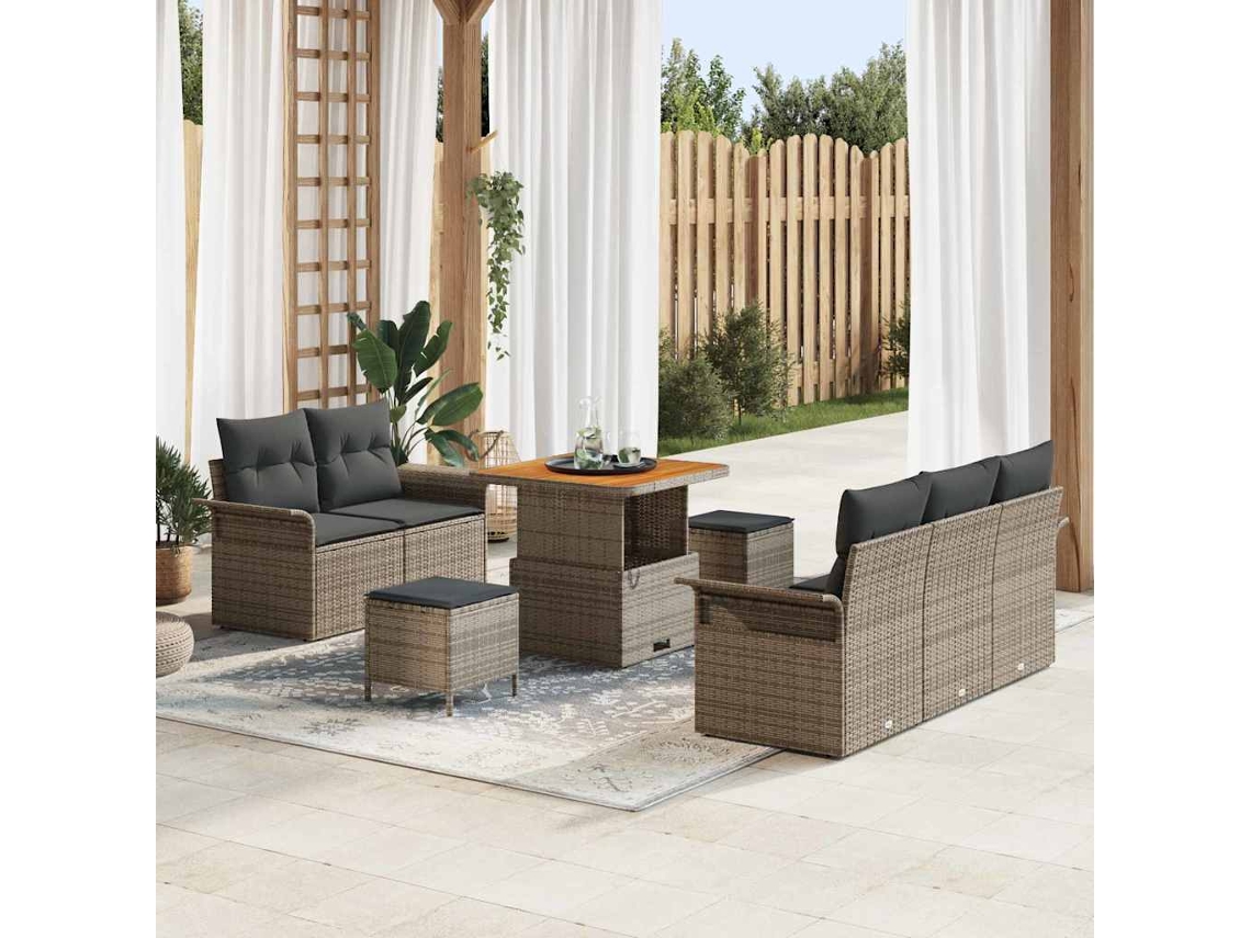 Vidaxl Conjunto De Sofá De Jardim 8 Unid. Cinzeto Vime Pe