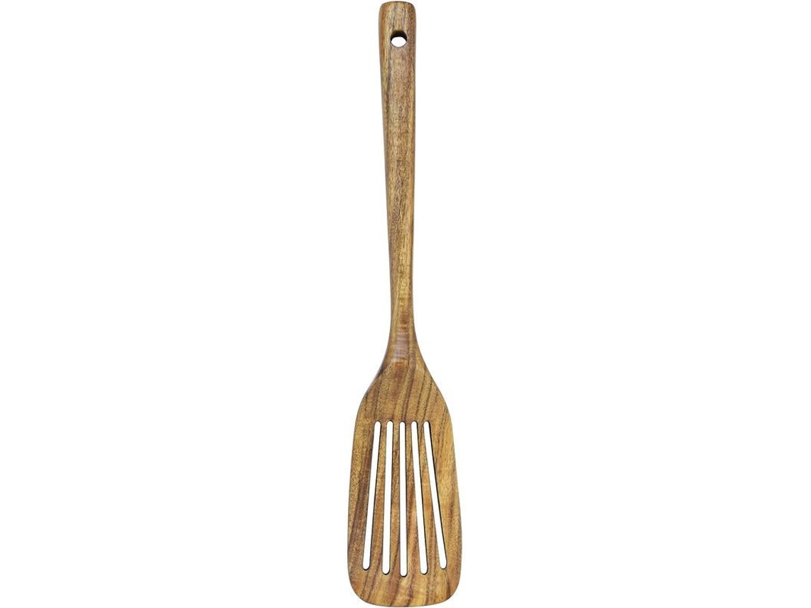 2026 espátula de Madeira com Ranhuras, Cabo Longo de Teca Natural, Utensílio de Cozinha para Panelas Antiaderentes, Feito À Mão