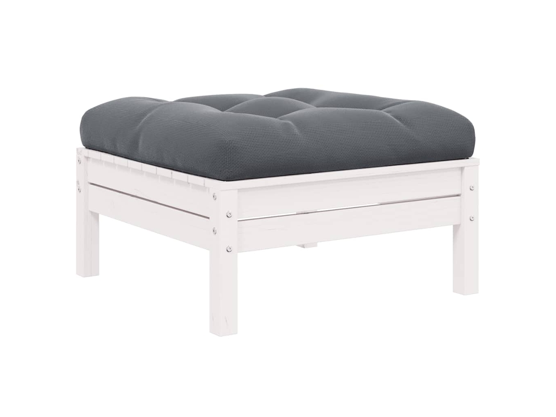 Vidaxl Apoio Pés P/ Jardim Com Almofadão Antracite Pinho Maciço Branco