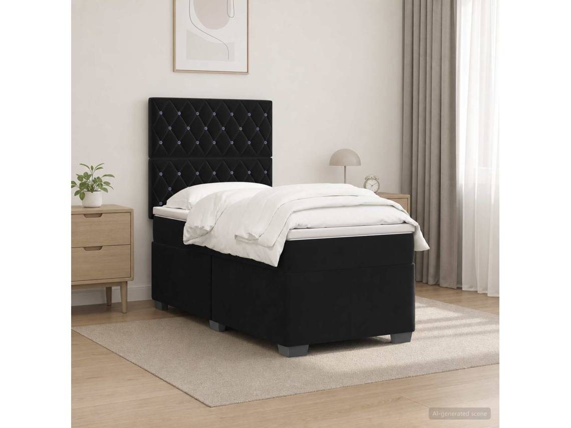Vidaxl Cama Box Spring Com Colchão Preto 90 X 190 Cm Veludo