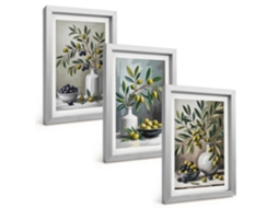 Composição De Quadros Azeitonas De Cerâmica Cinza Espelharte (3 Peças 20x30 Cm)