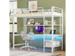 Cama Alta, 90*200 Cm, Com Grau de Proteção, Porta USB E Tomada Elétrica, Luzes Led, Prateleiras Em Vários Níveis, Colchão Não Incluso