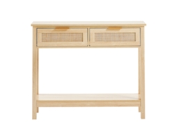Mesa Console De Vime Com 2 Gavetas Armazenamento, Entrada Porta Deslizante Natural, Sofá Para Sala Estar, Escritório, Ou Parede Tv, Natural