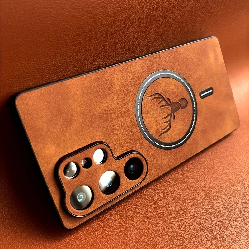 (galaxy S25 Fe Laranja) Compatível Com Capa Protetora De Couro Sintético Da Samsung, Suporta Carregamento Sem Fio Magnético Magsafe.