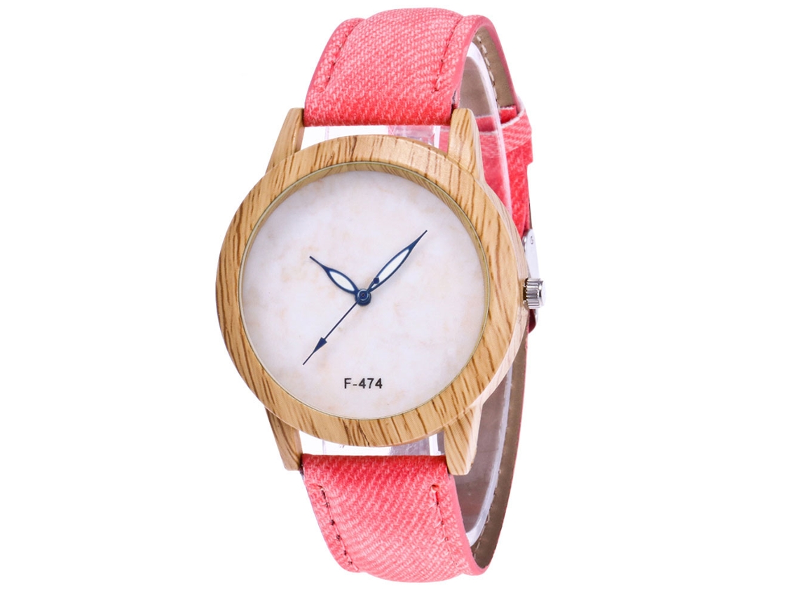 Relógio de Pulseira para Casais com Pulseira de Couro Design Simples Rosa