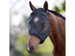Máscara anti-insetos Omni-mask para cavalos, preta, tamanho padrão médio, com proteção UV e acolchoamento de algodão.