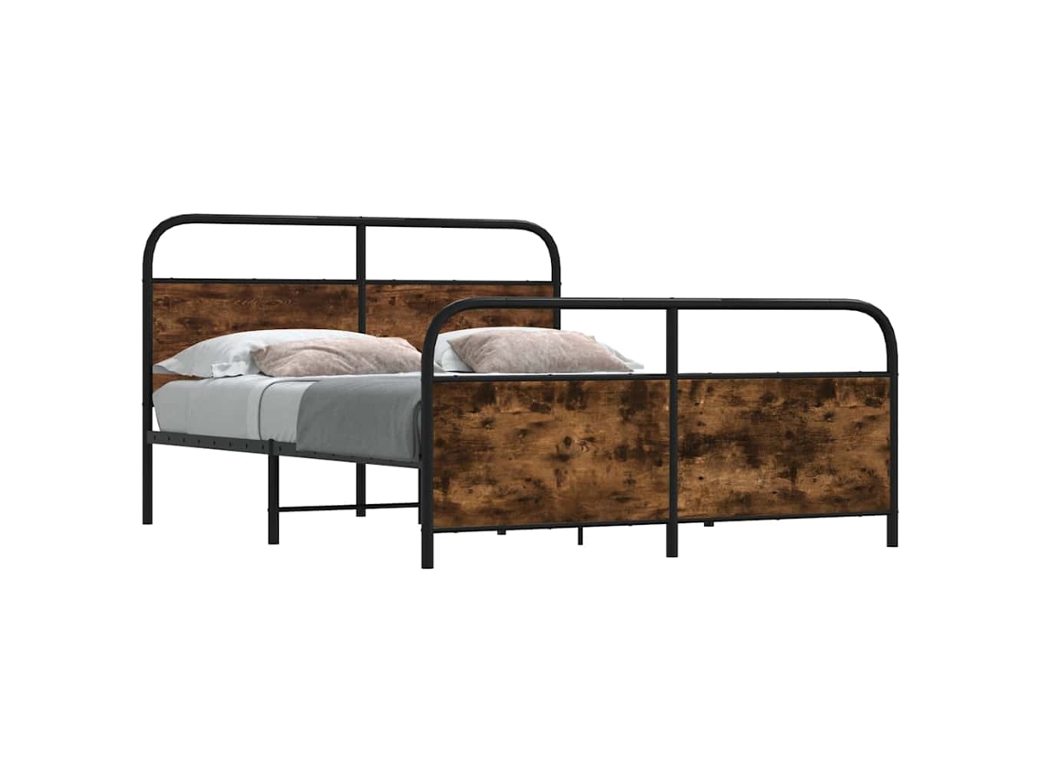 Vidaxl Estrutura De Cama Sem Colchão 200x200cm Metal Carvalho Fumado