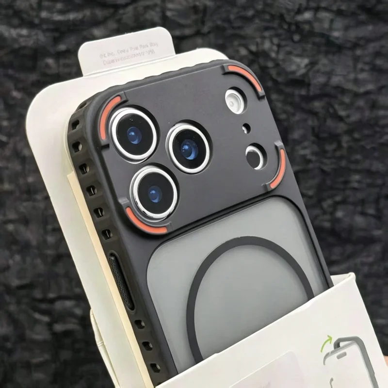 (iphone 14 Pro Preto) Capa Protetora Magnética, Textura Fosca Tipo Armadura, Carregamento Sem Fio Transparente.