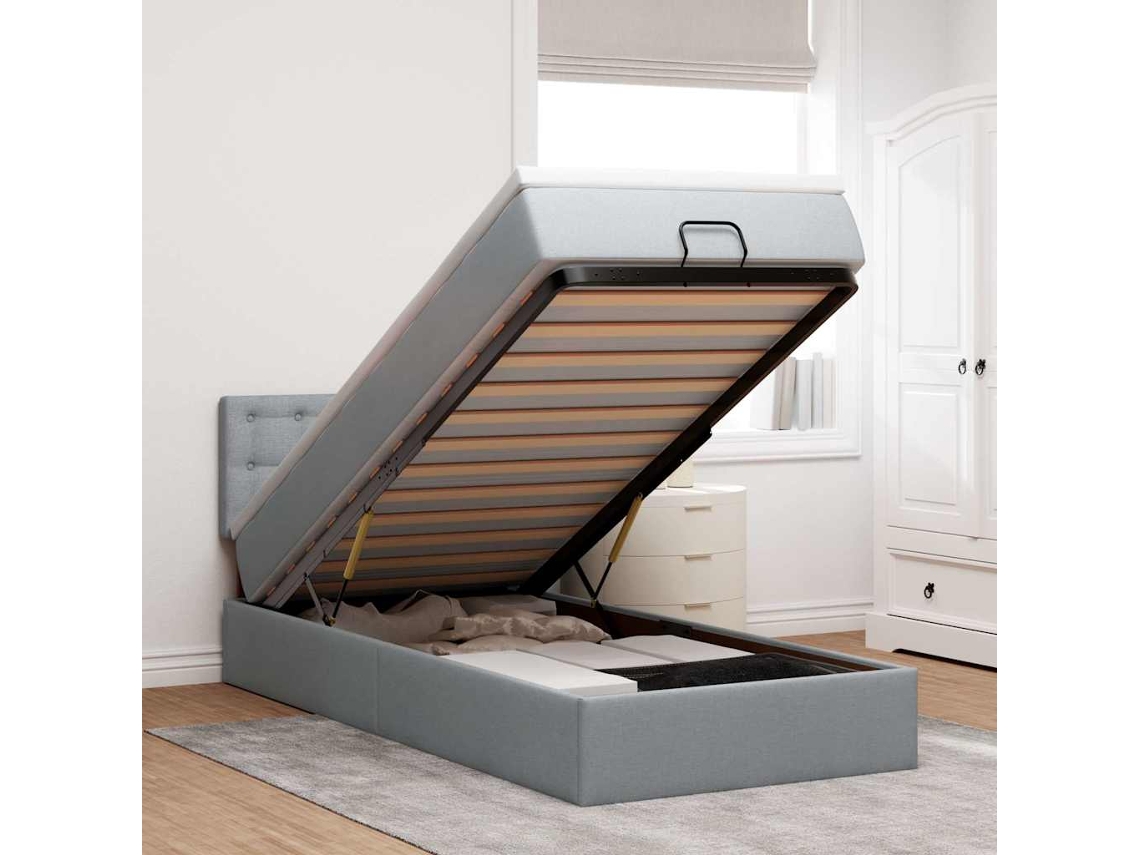 Vidaxl Cama Otomana com Colchão 100x200 Cm Tecido Cinzento Claro