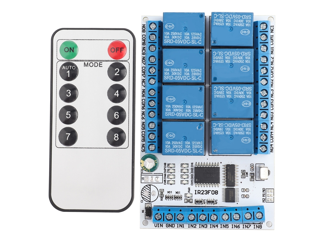 Interruptor De Rele Com Controle Remoto Infravermelho 8 Canais Multifuncional 5v