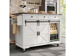 Isla De Cocina, Carrito De Servicio Com Encimera Extensível, Carrito De Cocina Com Ruedas, Móveis De Cocina Com 2 Portas Correderas E 3 Cajones Zkaka