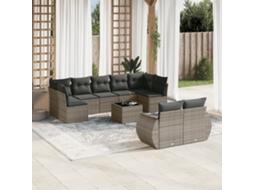 Vidaxl 10 Pcs Conjunto Sofás De Jardim C/ Almofadões Vime Pe Cinzento