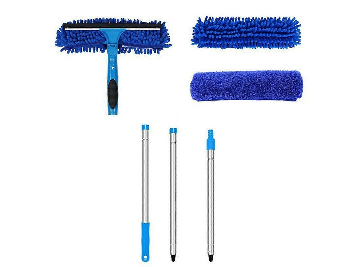 Ferramenta De Limpeza De Vidros Azul Com Cabo Extensível E Escova De Chenille
