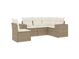 Conjunto de 5 Sofás para Jardim com Almofadões Vime Pe Bege MAISON EXCLUSIVE (5 pcs)