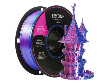 Filamento Pla de Seda de Duas Cores para Impressoras 3D ERYONE Tolerância de 1.75 Mm /- 0.03 Mm 1Kg 2.2Lbs/Carretel Vermelho e Azul