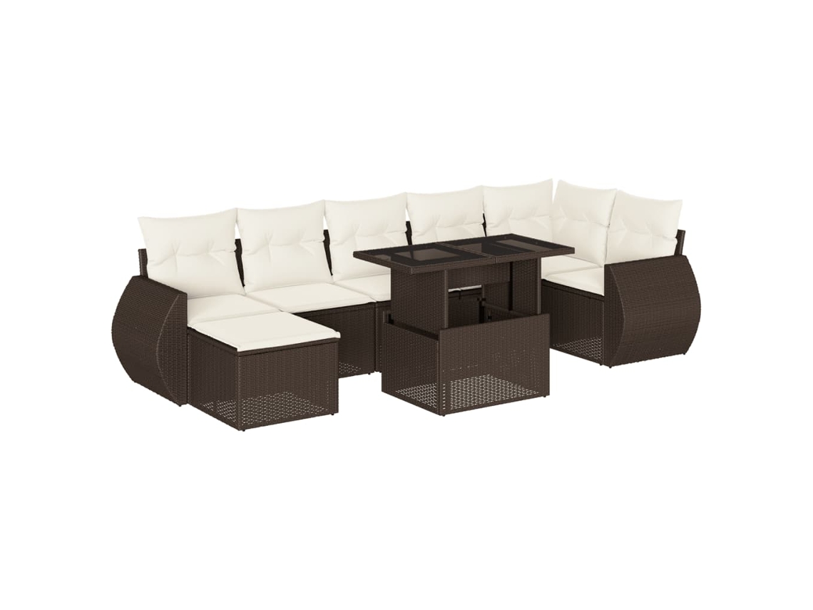 Conjunto de 8 Sofás de Jardim com Almofadões Vime Pe Castanho MAISON EXCLUSIVE (8 pcs)